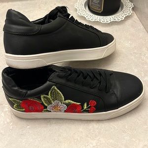 Call it Spring Black Sneakers with embroidered flowers. Size US 8